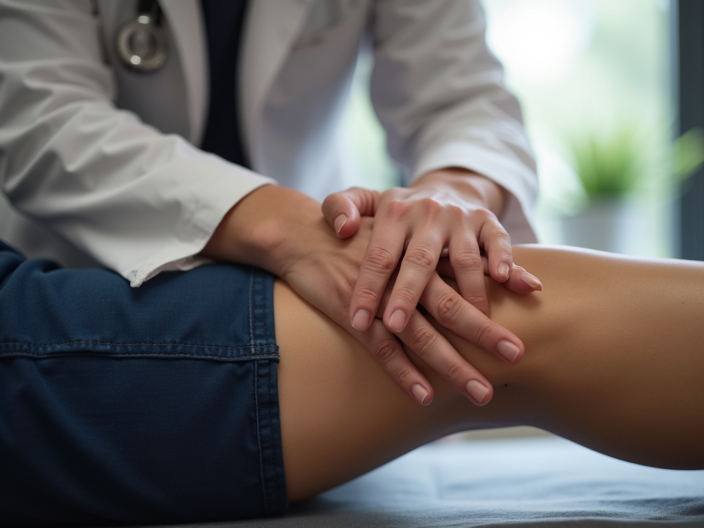 Chiropractor adjusting leg — knee chiropractor near me