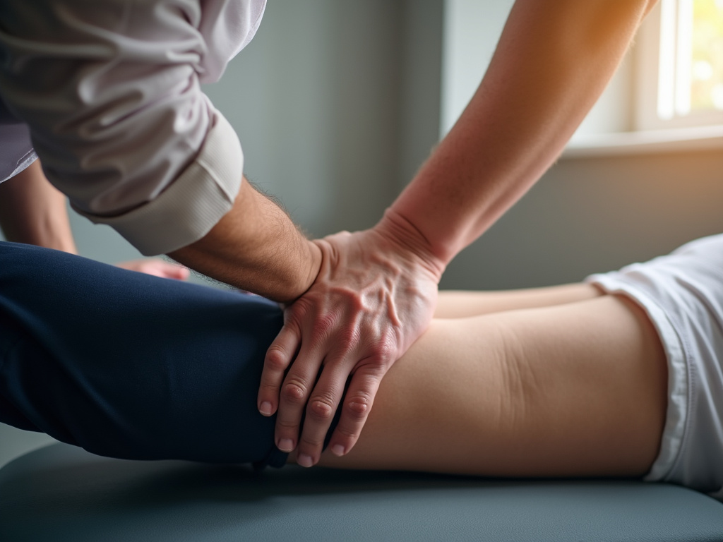 Chiropractor adjusting leg — knee chiropractor near me